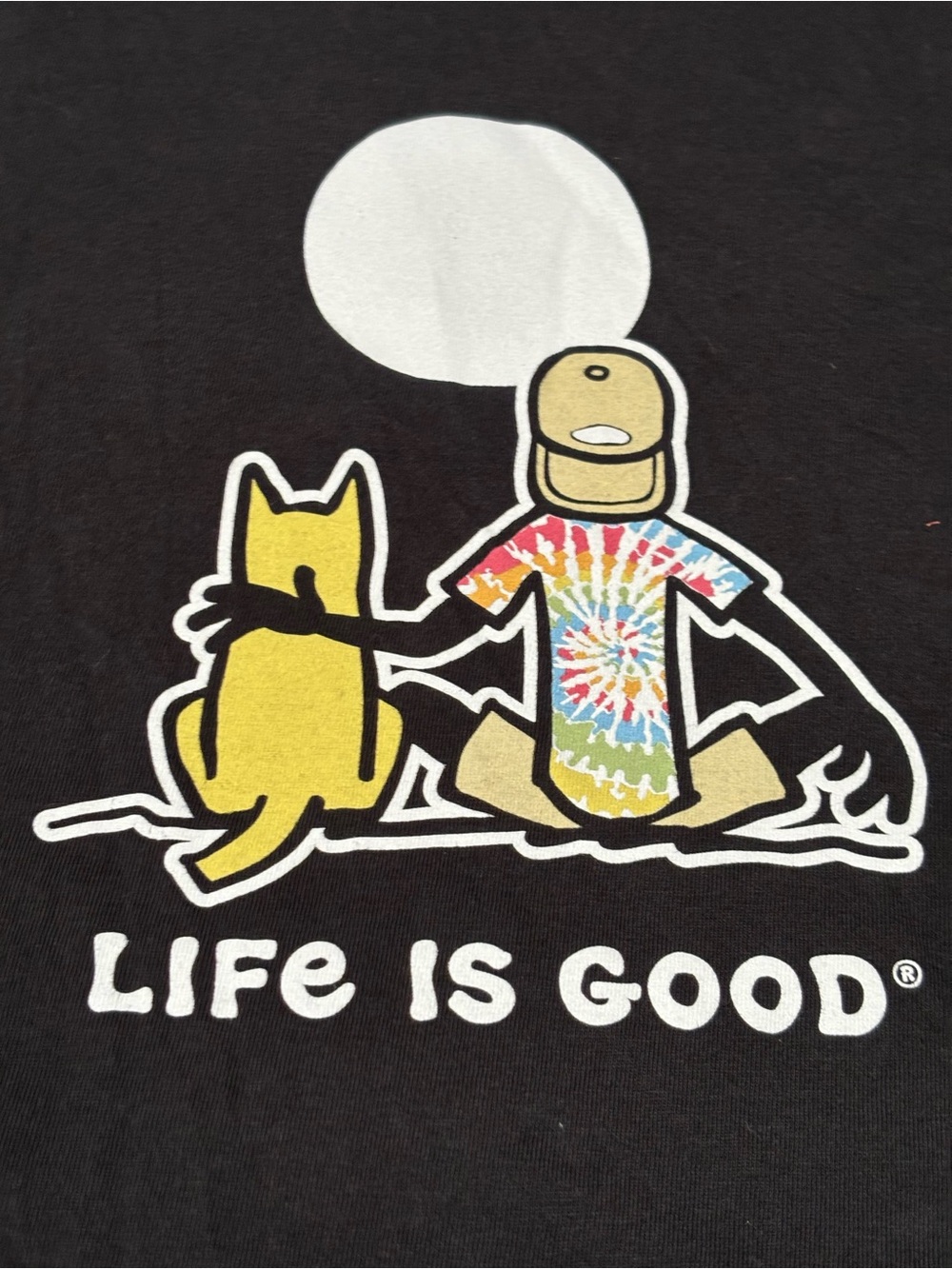 Life Is Good Black Crusher Tee Jake Cat Moon Medium